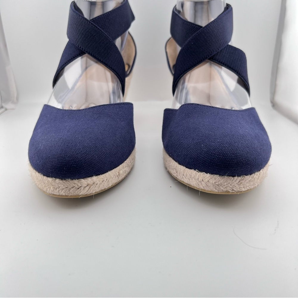 Talbots Lyndsay D'Orsay Espadrille Wedge Shoes 9.5 Blue Canvas Coastal Preppy - Picture 6 of 10